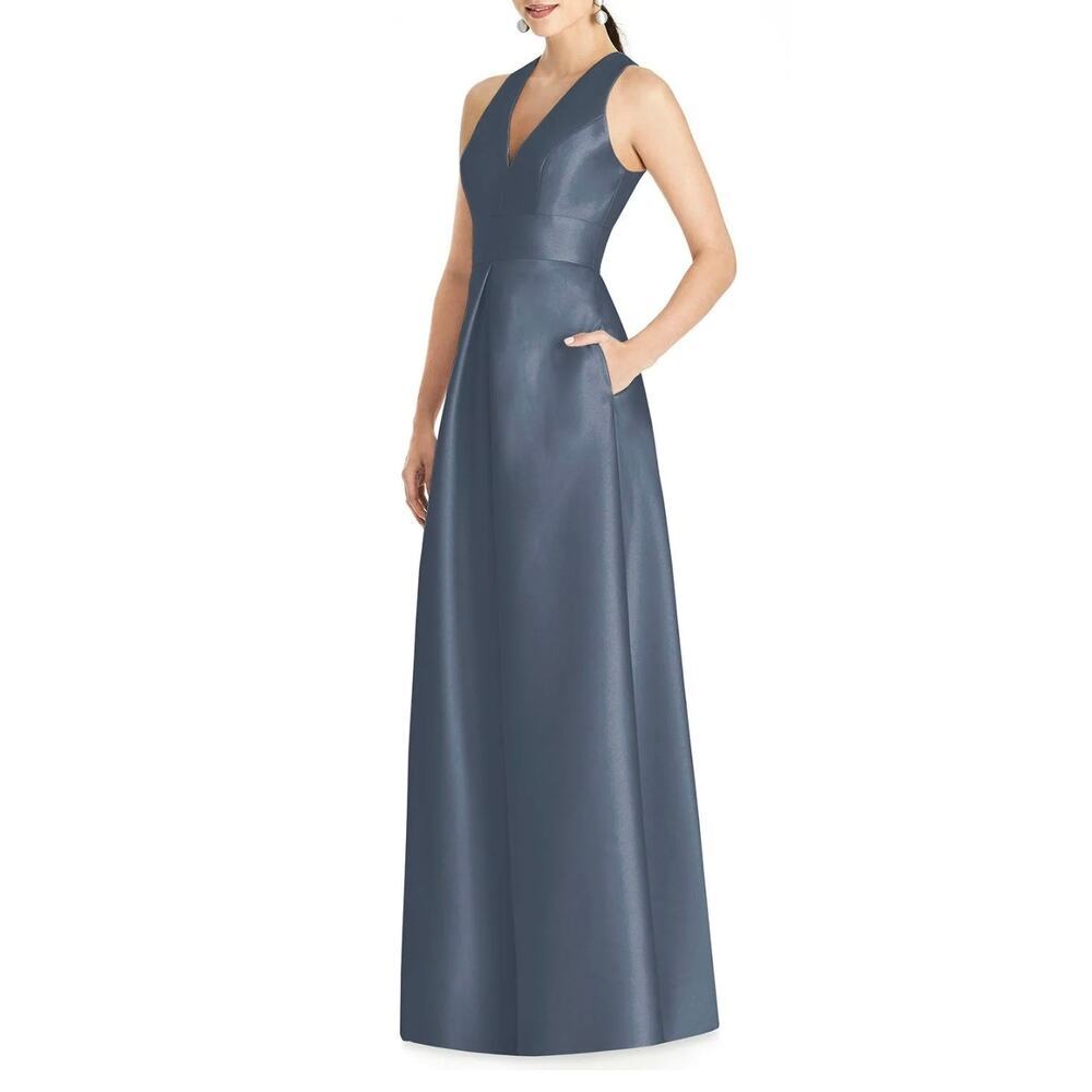 Alfred Sung D747 pleated skirt satin evening gown Silverstone bridesmaid Sz 12